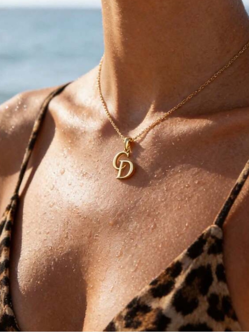 Elegant Gold Tone Double Lettered Pendant Necklace